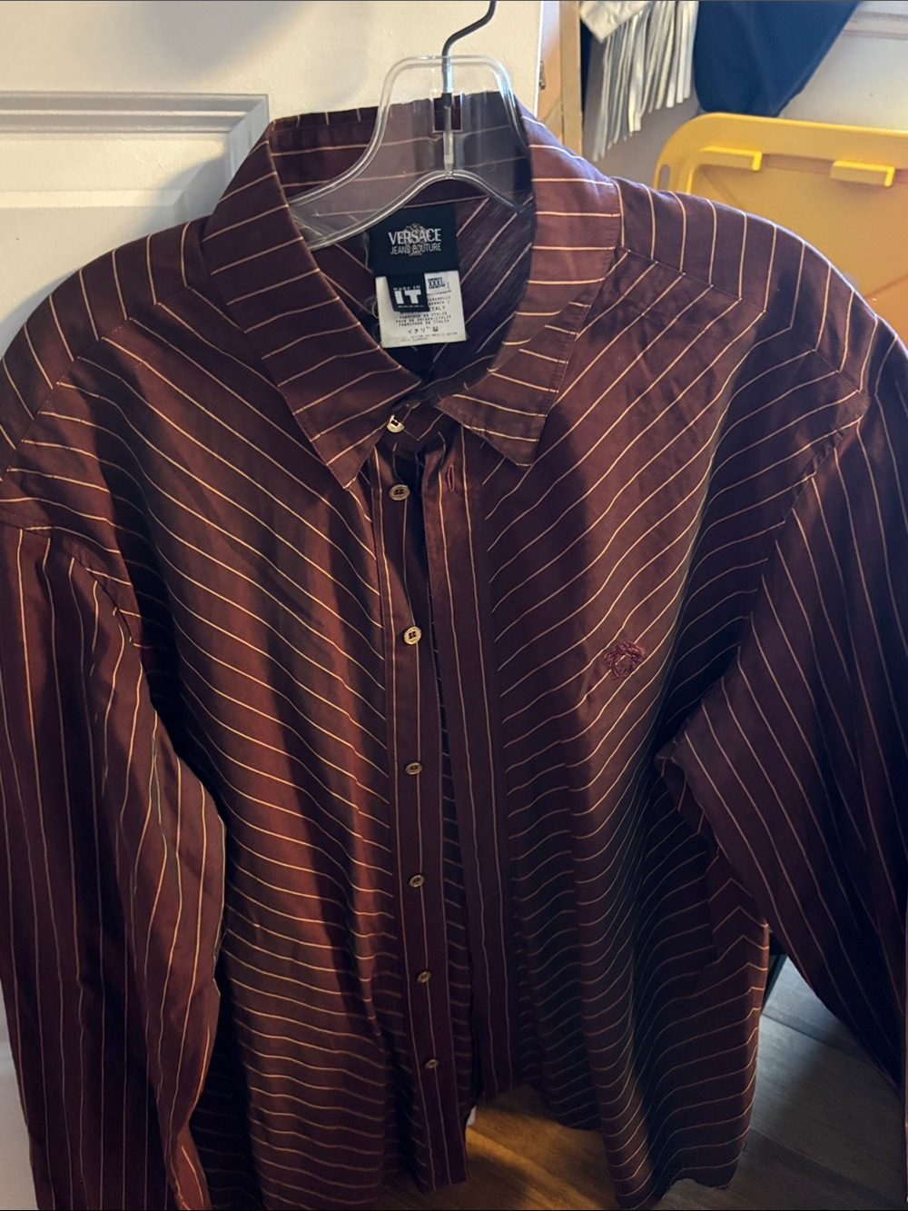 Versace Jeans Collection Men's Burgundy Pinstripe Dress Shirt
